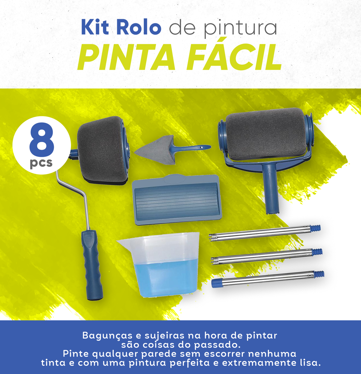 KIT ROLO DE PINTURA - PINTA FÁCIL - COM ARMAZENAMENTO E SISTEMA ROLLERPRO+® 8 EM 1 - ORIGINAL + ESPÁTULA (ref:662)