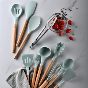 Kit de utensílios de cozinha de madeira (Conjunto de Silicone)