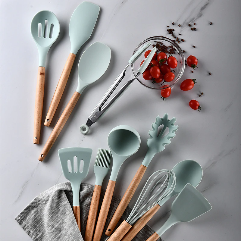 Kit de utensílios de cozinha de madeira (Conjunto de Silicone)