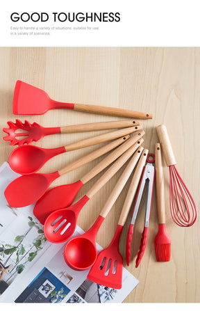 Kit de utensílios de cozinha de madeira (Conjunto de Silicone)