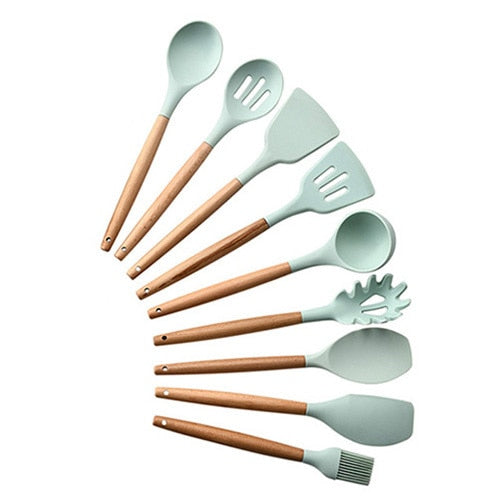 Kit de utensílios de cozinha de madeira (Conjunto de Silicone)