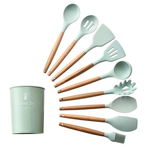 Kit de utensílios de cozinha de madeira (Conjunto de Silicone)