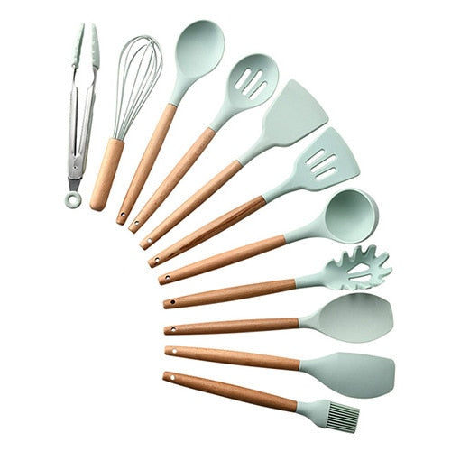 Kit de utensílios de cozinha de madeira (Conjunto de Silicone)