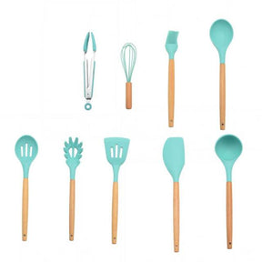 Kit de utensílios de cozinha de madeira (Conjunto de Silicone)