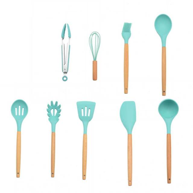 Kit de utensílios de cozinha de madeira (Conjunto de Silicone)