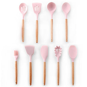 Kit de utensílios de cozinha de madeira (Conjunto de Silicone)