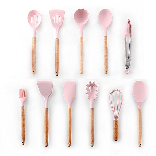 Kit de utensílios de cozinha de madeira (Conjunto de Silicone)