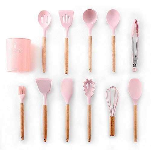 Kit de utensílios de cozinha de madeira (Conjunto de Silicone)