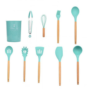 Kit de utensílios de cozinha de madeira (Conjunto de Silicone)