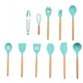 Kit de utensílios de cozinha de madeira (Conjunto de Silicone)