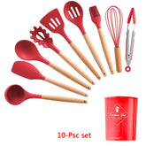 Kit de utensílios de cozinha de madeira (Conjunto de Silicone)